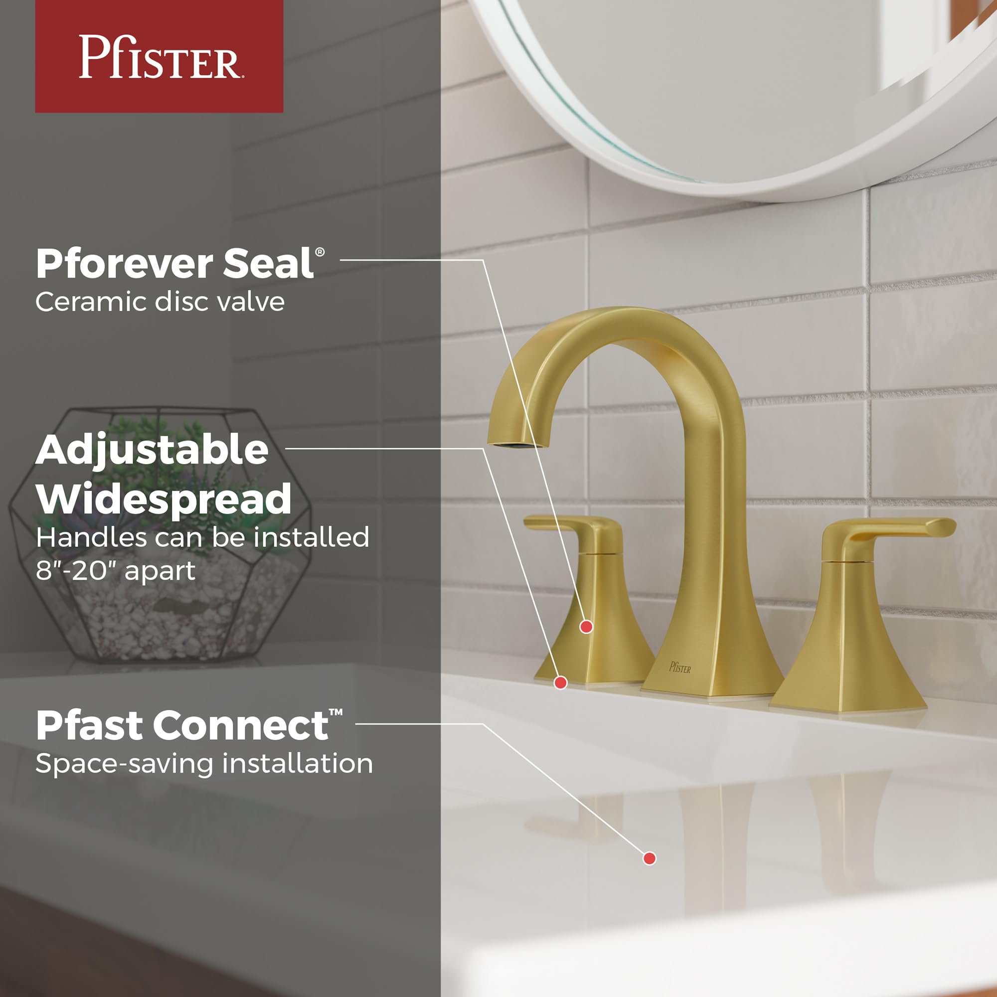 Pfister Bruxie LF049BIEBG - Grifo para lavabo de baño, 20,3 cm, 2 asas, 3 agujeros, acabado dorado cepillado
