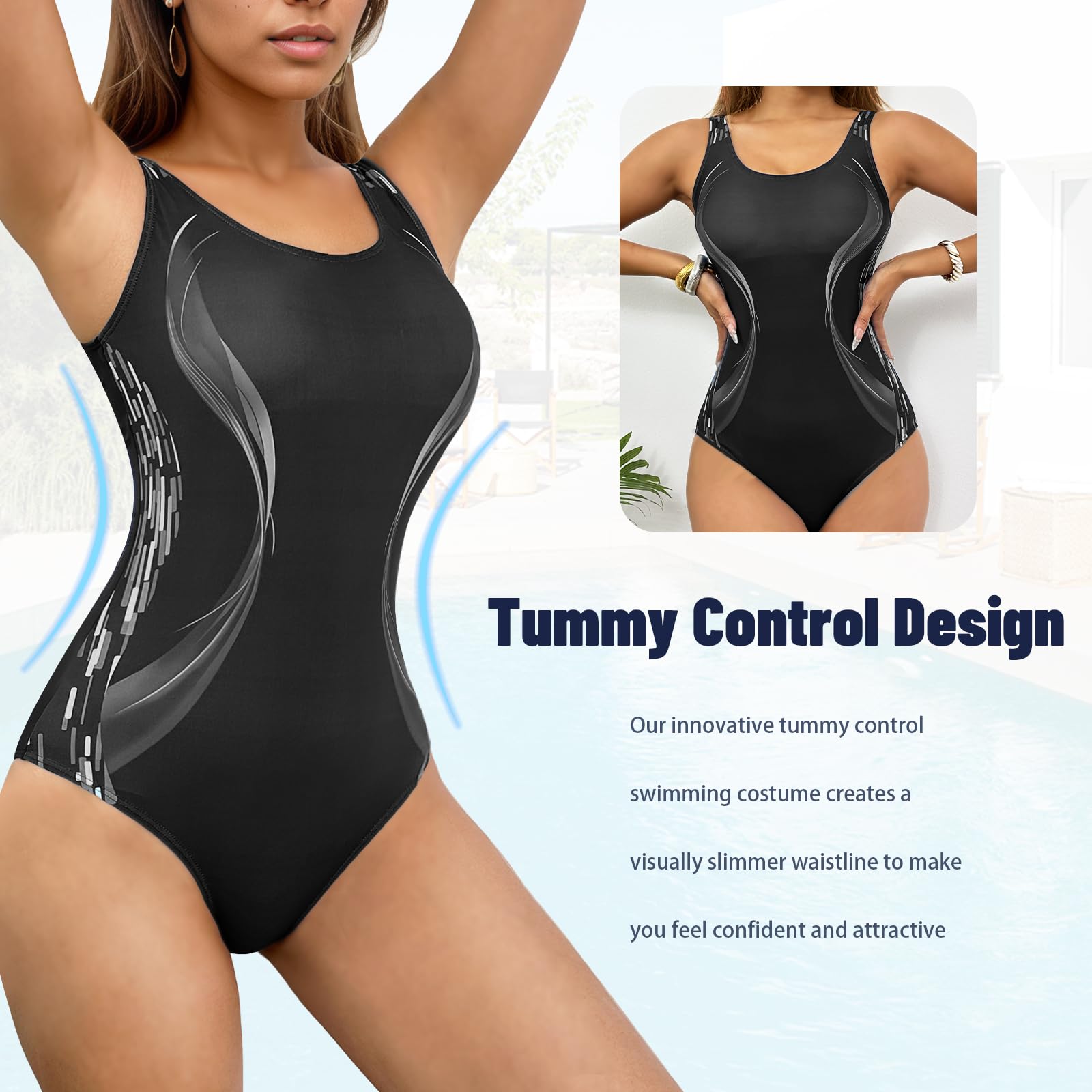OPLERT Costume da Bagno Sportivo da Donna, Controllo della Pancia Dimagrante Push up, Costume da Bagno Intero