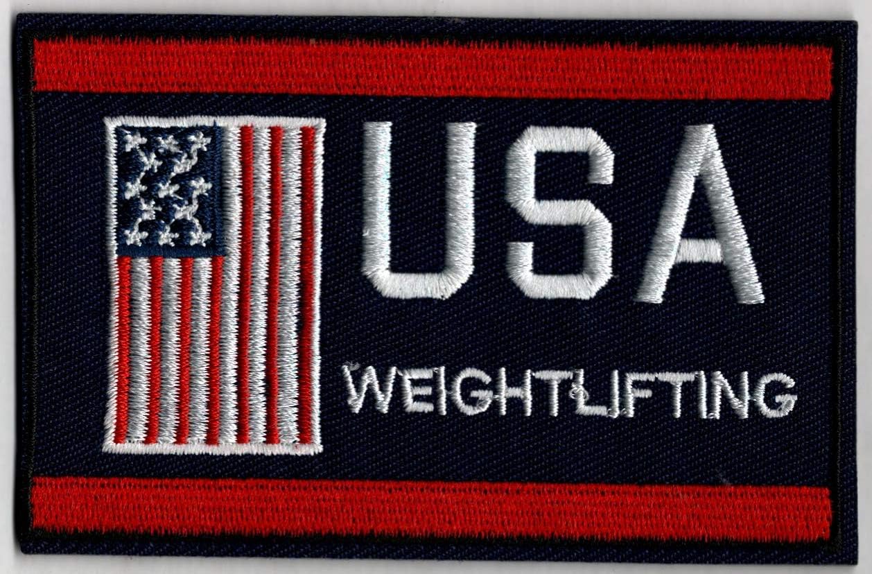 Weightlifting Team USA Embroidered Iron-On Patch Size 4" x 2 1/2". USA Olympics