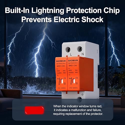 Miniatura 5 de Baomain Pararrayos BMD1-C40 blanco 1P+N 20-40KA 420V del dispositivo del disyuntor de la protección contra sobretensiones