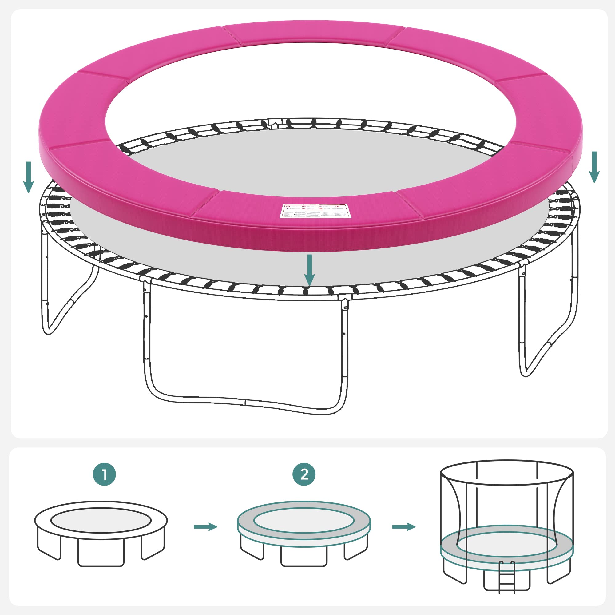 SONGMICS Cojín de protección de trampolín, Ø 183 244 305 366 427 cm, cojín de Seguridad de Repuesto, Resistente a los Rayos UV, antidesgarro, protección Borde