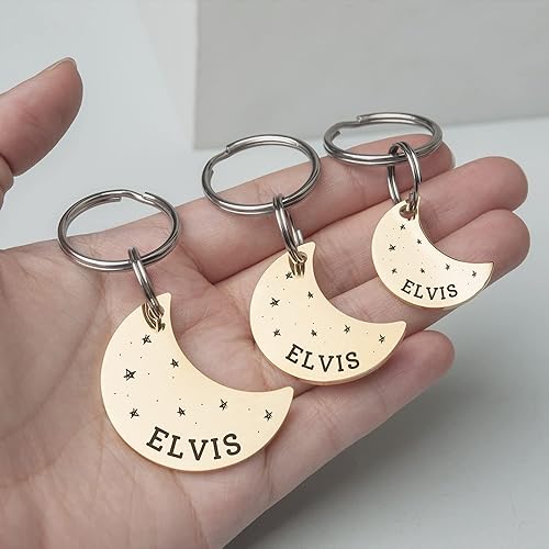 Miniatura 6 de Anavia Starry Sky Theme Pet ID Tags in Half Moon & Star Shape, Personalized Dog Name Tag Cat Tag, Glossy Stainless Steel Gold Plated Black Rainbow