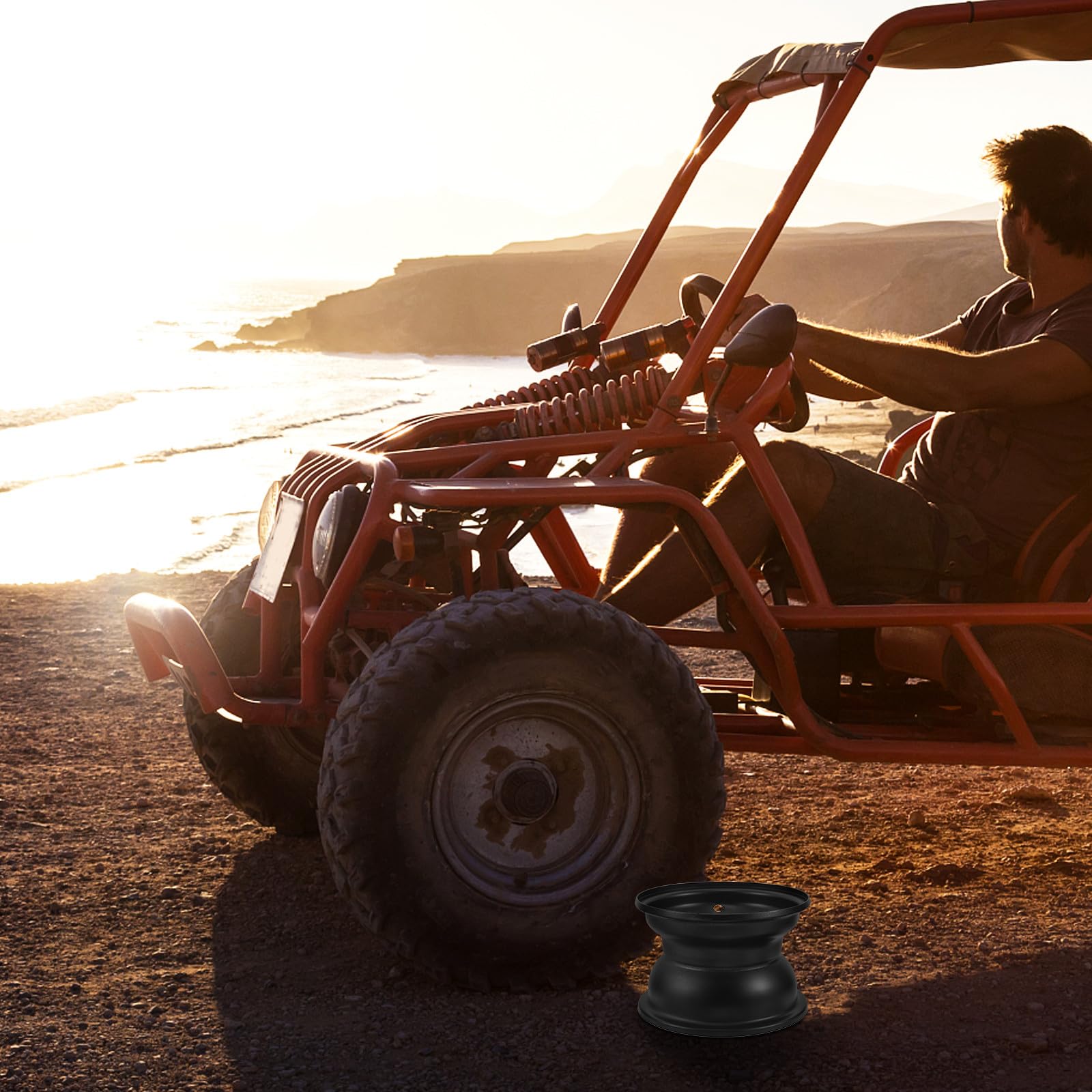 HEALLILY Cerchi in Lega 16 per Atv e Beach Motorcycle in Ferro Nero, Tre Fori, Stile Elegante e Affidabilità Forte per Stabilità e Controllo Ottimali