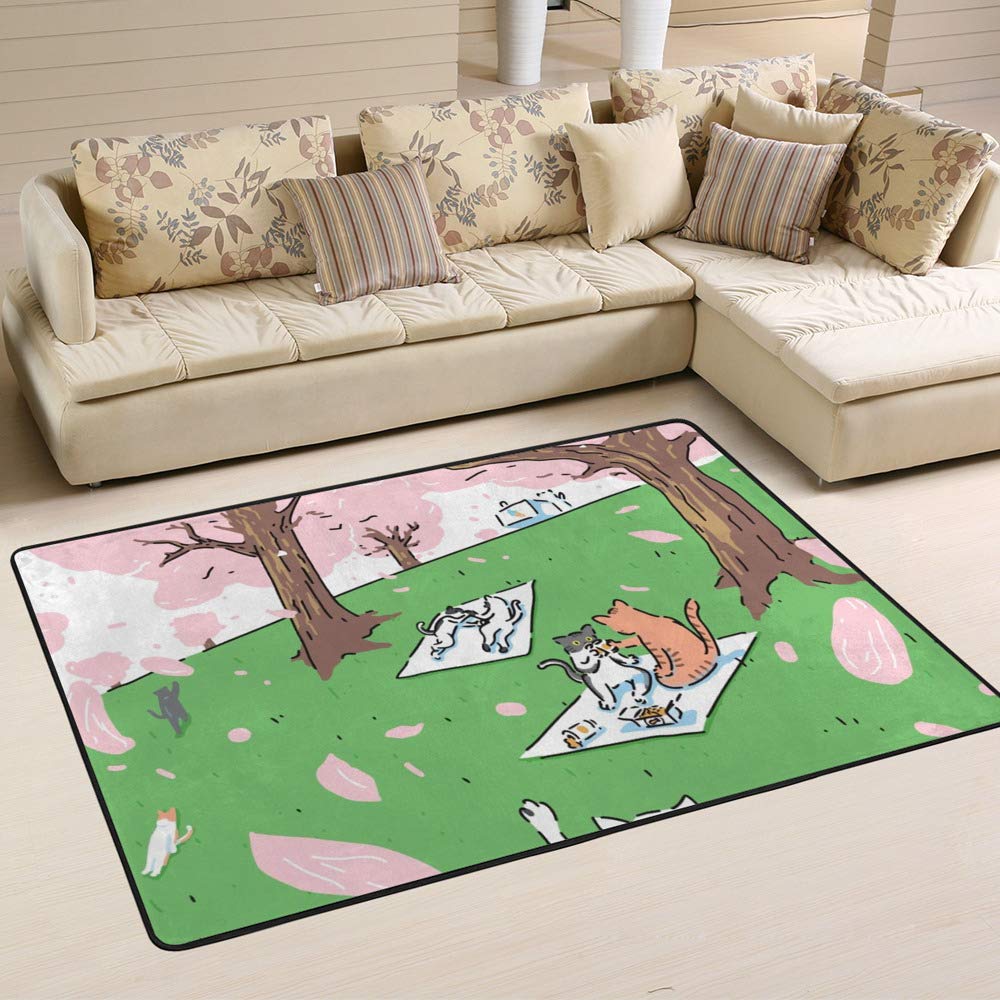 Grand tapis de pique-nique motif cerisier en fleurs Ruchen pour salon et chambre 80x58 inch