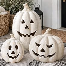 Fall Decor - Halloween Decorations - 7.5"H White Handmade Terracotta Pumpkin Jack O' Lantern with Artisan Finish - Outdoor Indoor Autumn Decoration for Table Centerpieces Porch Room Front Door Mantel
