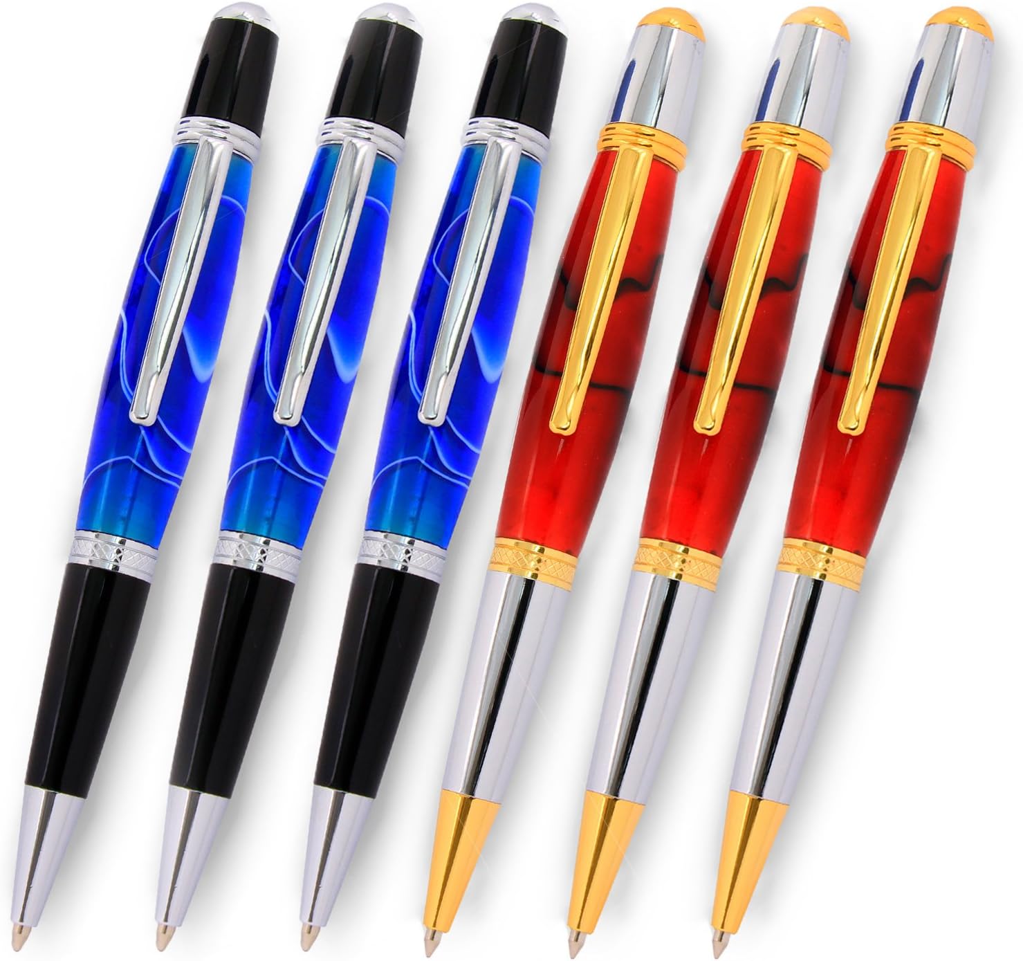 Legacy Woodturning, Viceroy Pen Kits Gold & Silver Variety, 6 Pack, Includes 3 Gold and Chrome, 3 Chrome and Black Chrome