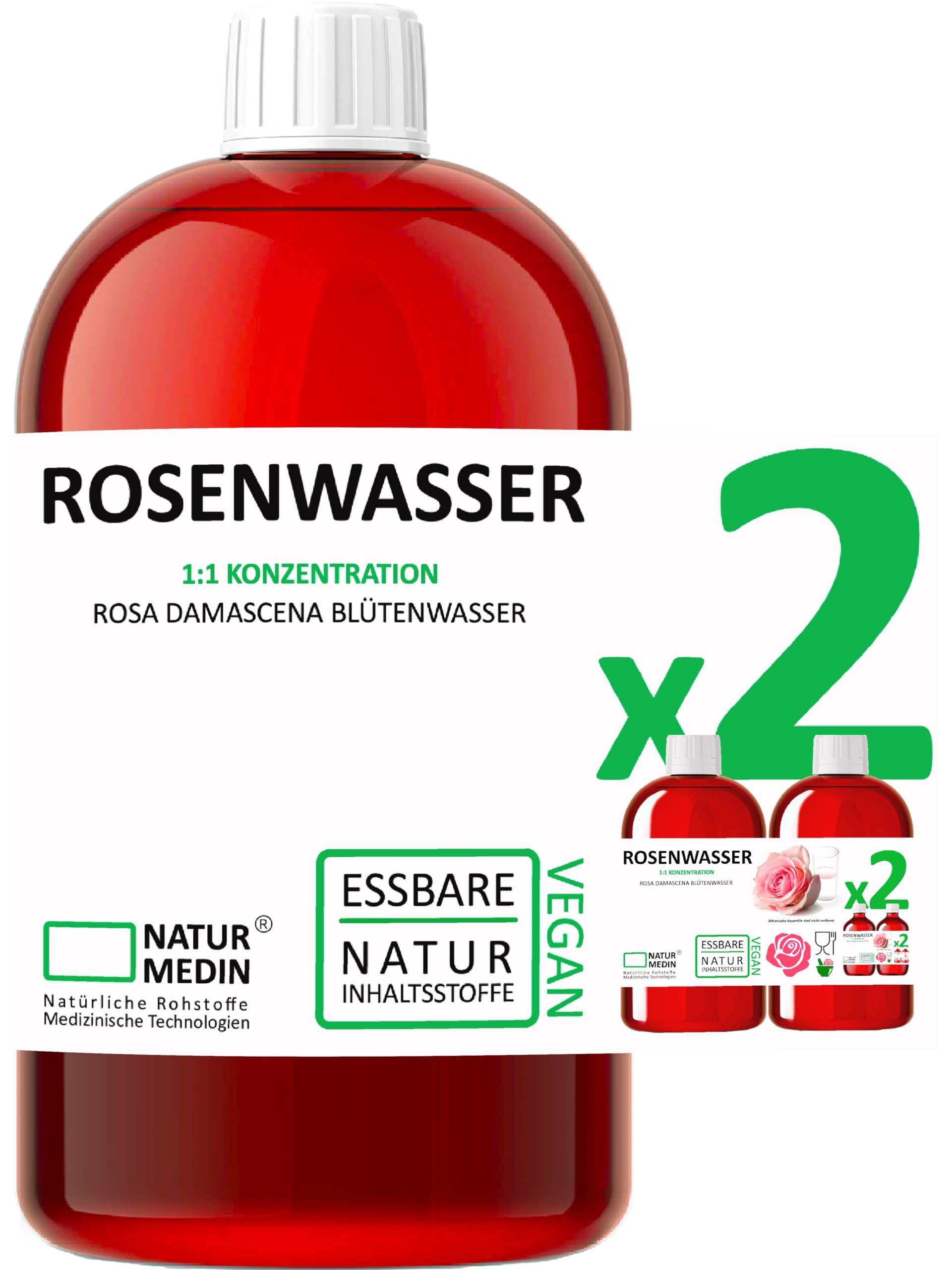 ESSBARES ROSENWASSER BALANCED Universal 2 x 1.000-ml NATURMEDIN®