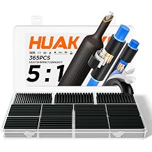 51 Heat Shrink Tubing Kit 365 PCS, Industry-Leading 51 Ratio Shrink Wrap Tubing Adhesive Lined, Heat Shrink Wire Connectors, Marine Grade Dual Wall, Waterproof Electrical Wire Tube ConnectorsBlack