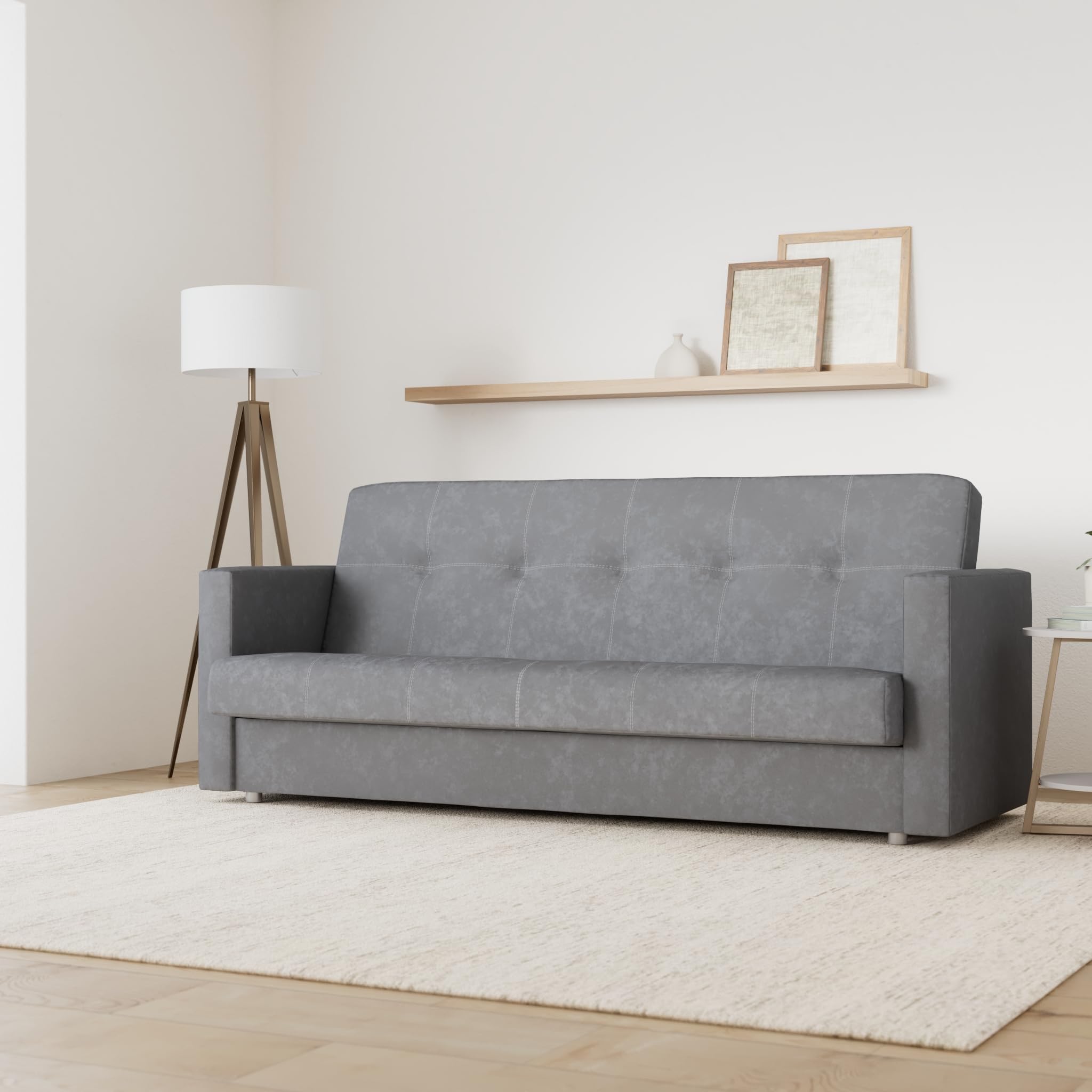 SuedineSchlafsofa Bettsofa Dave - Sofa mit Schlaffunktion und Bettkasten, Bett, Farbauswahl, Schlafcouch, Couch vom Hersteller, klick-Klack (Grau (Suedine 06))