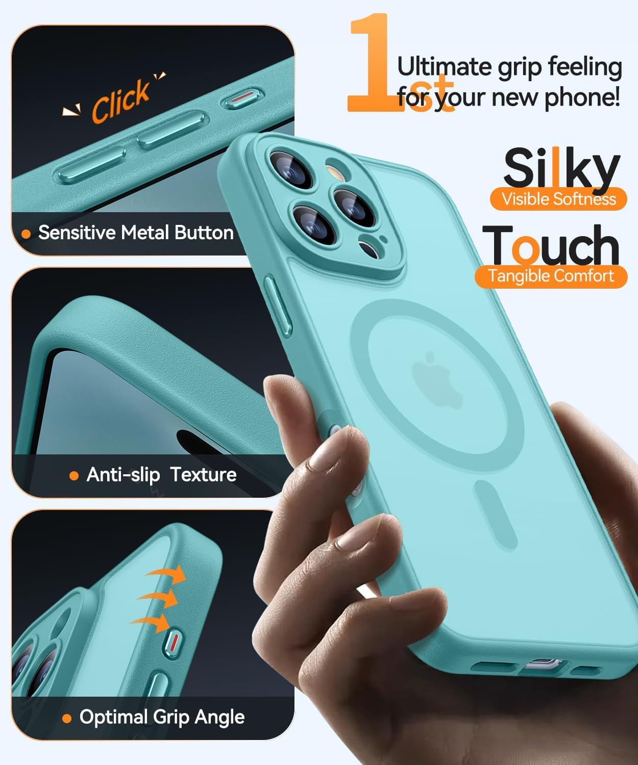 CANSHN Magnetic Compatible with iPhone 16 Pro Case, Upgraded [Full Camera Protection] [Compatible with Magsafe] [Translucent Matte] Shockproof Protective Phone Cover 6.3 Inch - Teal - Image 6