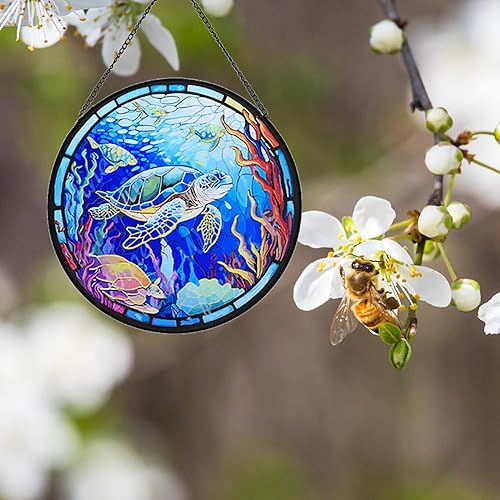 Miniatura 5 de Colgante de ventana de tortuga marina de 8 pulgadas, atrapasoles pintado a mano, decoración de ventana de tortuga marina, paneles de cristal de