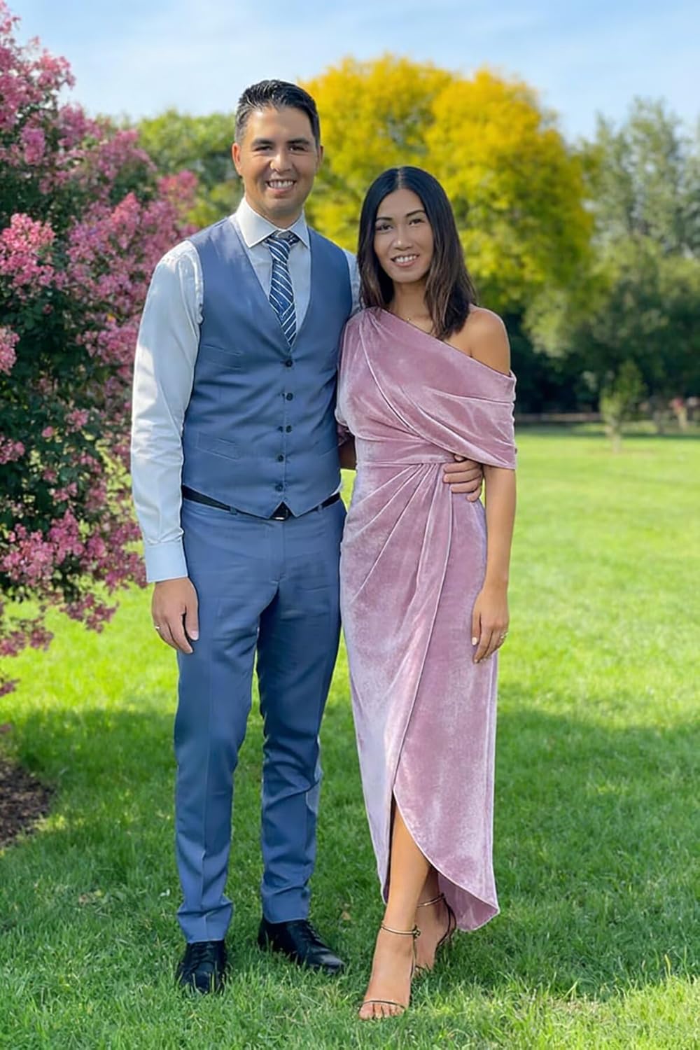 Velvet Cocktail Dresses for Women One Shoulder Bridesmaid Dress Long Short Sleeves Ruched Evening Gowns - Image 5