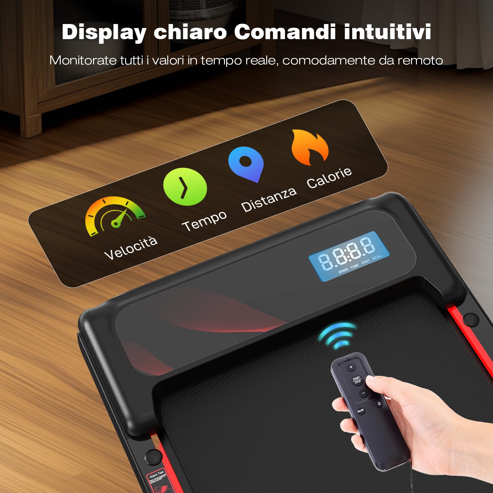 Tapis Roulant, Tapis Roulant Compatto con Manubrio Rimovibile, Walking Pad 3 Livelli Inclinazione, Supporto Tablet, Motore Silenzioso, Telecomando & Display, per Casa e Ufficio