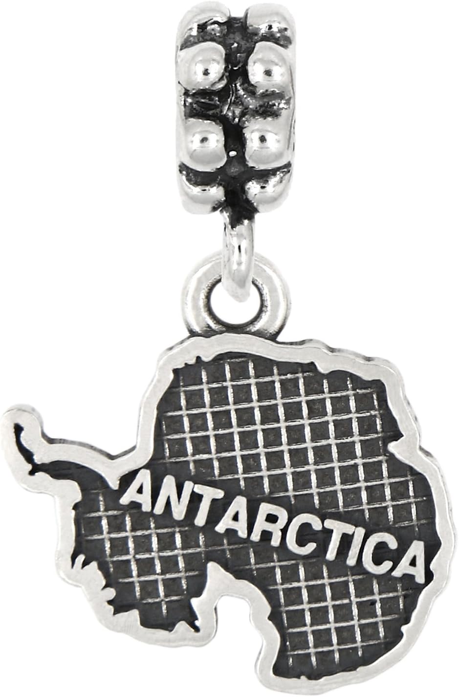 LGU Sterling Silver Oxidized Antarctica Map Dangle Bead Charm