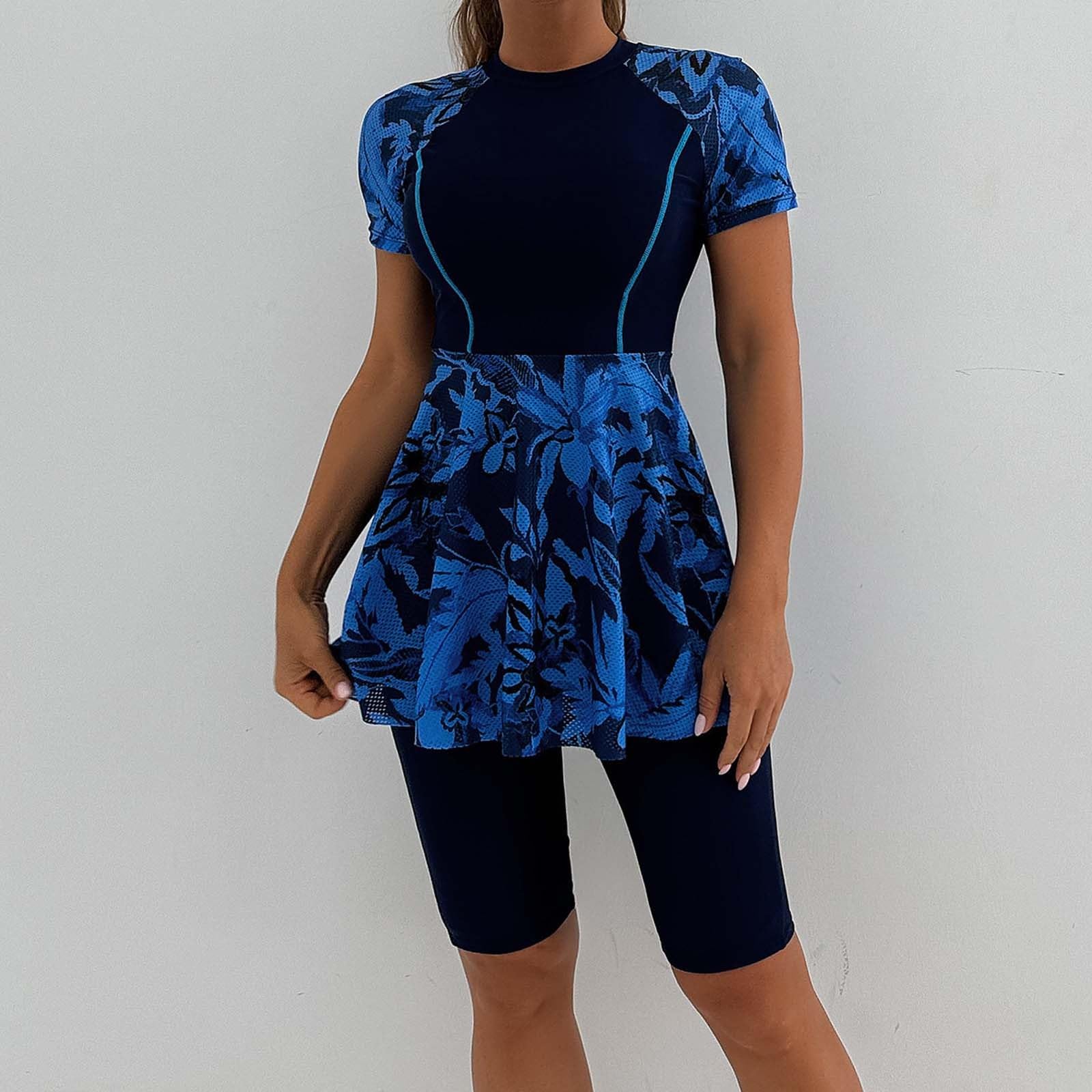 2 pièces Imprimé Floral Modest Burkini Maillot de Bain à Manches Courtes pour Femmes Musulmanes Maillot de Bain Arabe Unique