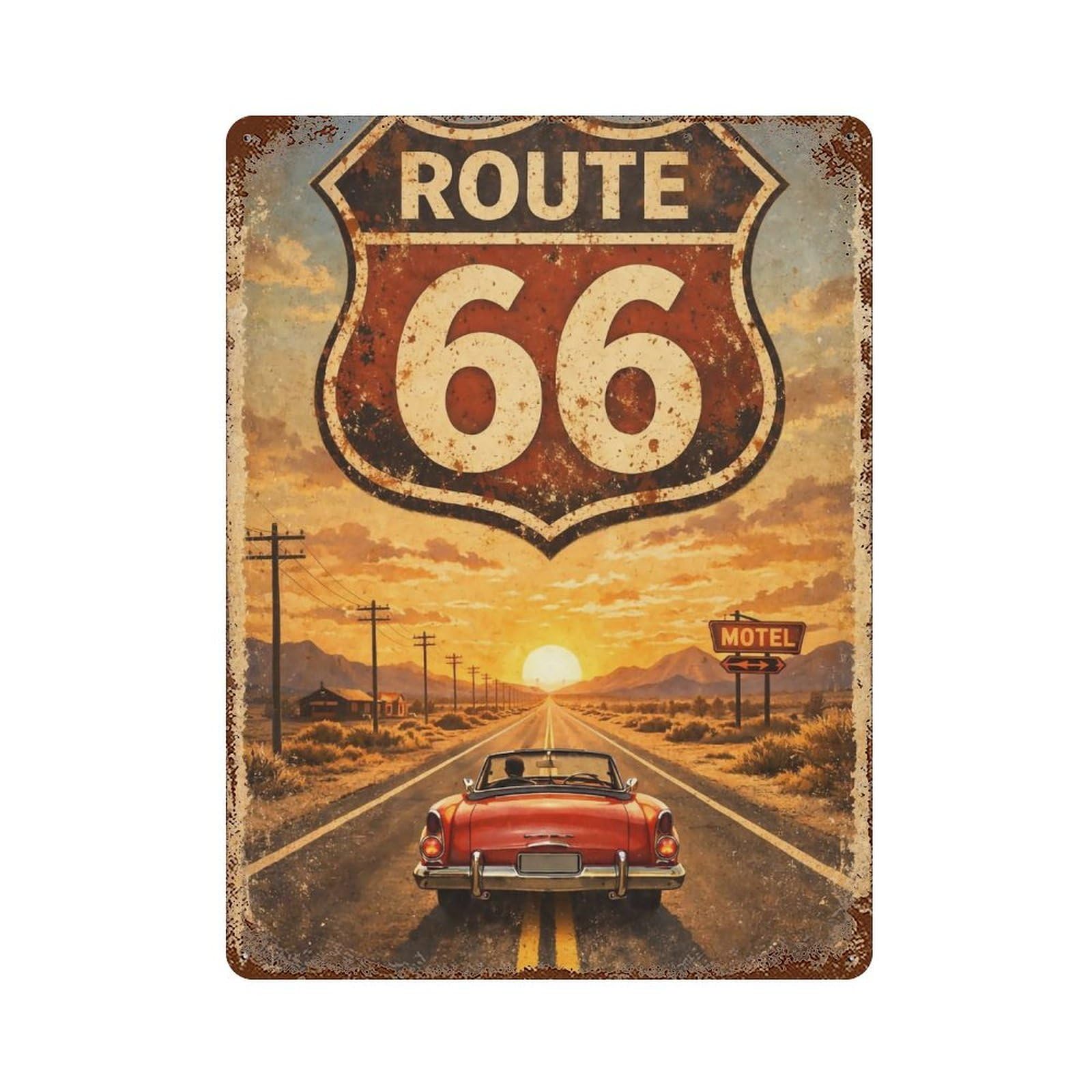 YHGERTKU Route 66 Wall Art Retro Iron Vintage Metal Tin Sign Poster Modern Decor for Living Rooms Gift 40x30cm