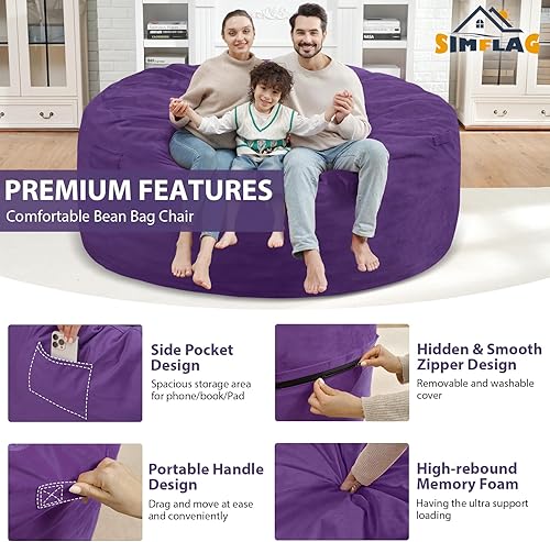 Miniatura 313 de Puf de 5 pies, puf grande con relleno de espuma viscoelástica, sofá puff esponjoso con funda de terciopelo holandés, puf redondo para sala de estar,