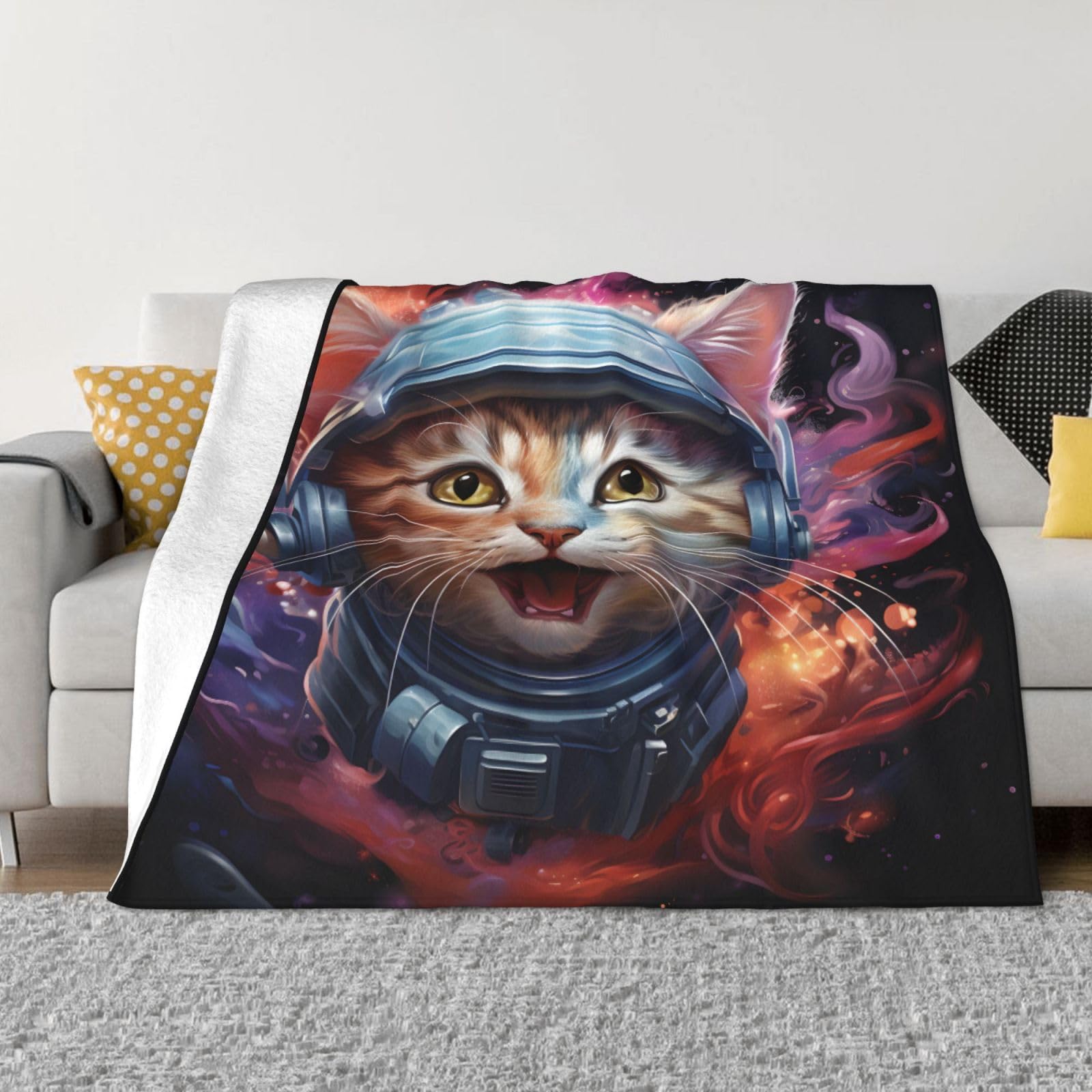 Couverture polaire chat abstrait pour des soirées cocooning douillettes sur le canapé ou en voyage