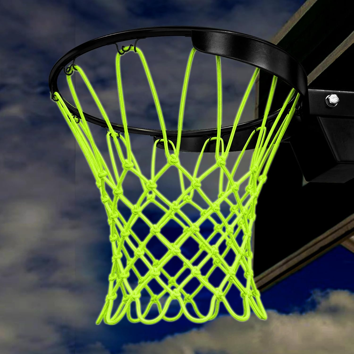 Nogeqi Nightlight Basketball Hoop Net Replacement - Heavy Duty Nylon, Glows at Night, All-Weather Anti-Whip, 12 Loops for Standard Rims Indoor Outdoor