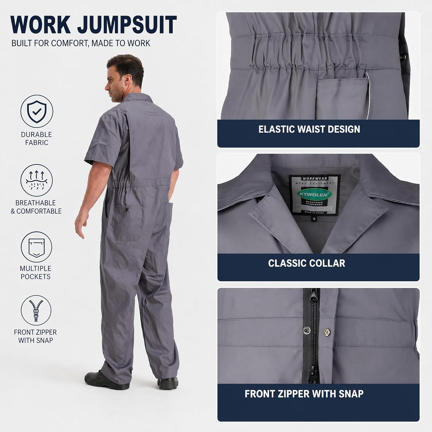 Men's Short Sleeve Coveralls Mechanics Jumpsuit Summer Overall Work Suit