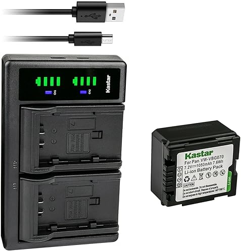 Kastar - Batería VW-VBG070 y cargador USB LTD2 para Panasonic AG-HMR10P, AG-HSC1U, HDC-DX1, HDC-DX1EG-S, HDC-DX1GK, HDC-DX1P, HDC-DX1-S, HDC-DX3,