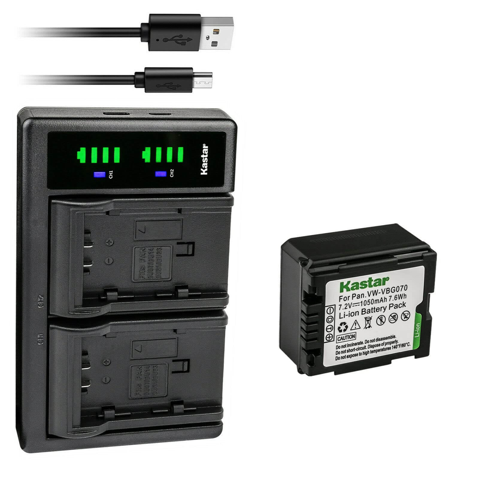 Kastar 1-Pack VW-VBG070 Battery and LTD2 USB Charger Replacement for Panasonic VW-VBG070A, VW-VBG070-K, VW-VBG070PPK, VW-VBG130, VW-VBG130-K,