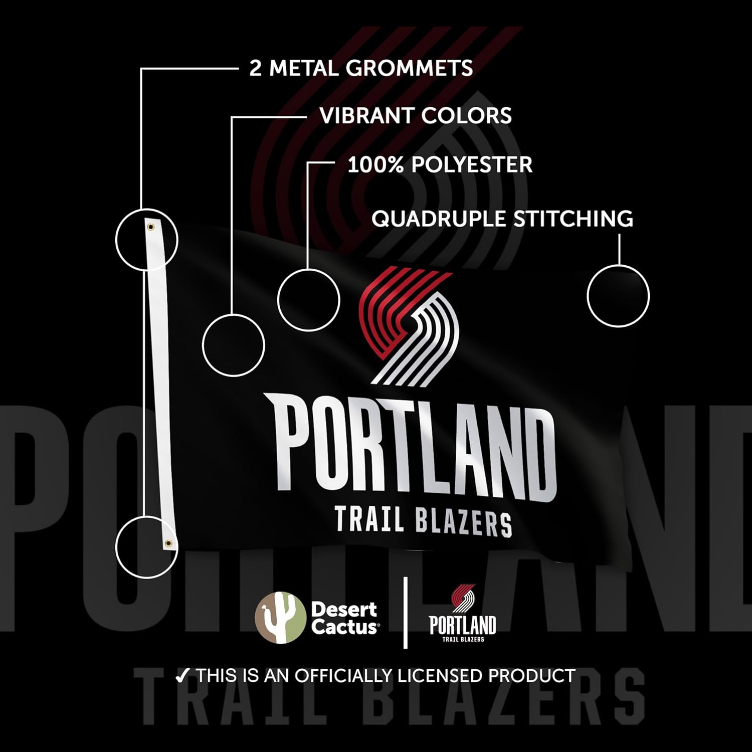 Desert Cactus Portland Trail Blazers Flag Team NBA National Basketball Association 100% Polyester Indoor Outdoor 3x5 feet Flags (Flag M) - Image 4