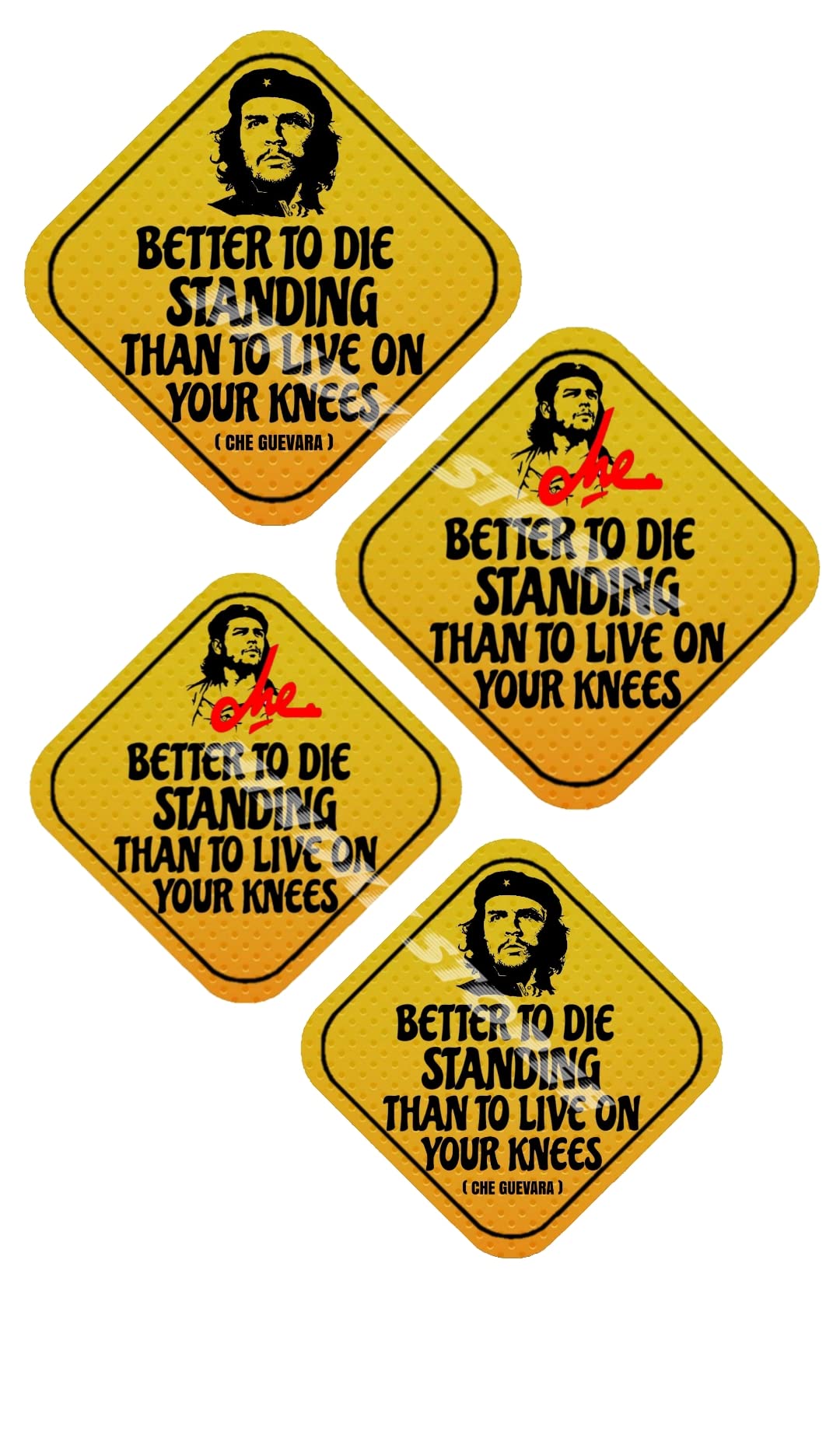 Che Guevara Symbol of Revolution Stickers Pack of 4 (4 & 5 Inch) | Guerrilla Leader Che Guevara Quotes Symbol of Revolution| | Water-Proof Stickers for Home Office Car & Bikes