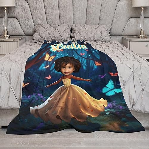 Miniatura 6 de Manta de forro polar personalizada con nombre de foto, regalo para niños pequeños, regalo de niña afroamericana, mantas de bebé para recién nacidos,
