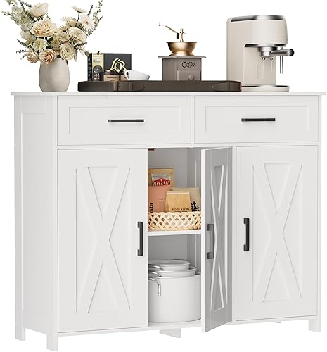 Miniatura 3 de Homhedy - Gabinete de aparador para buffet, gabinete de almacenamiento para barra de café con cajones y puertas, gabinete de cocina de estilo granja