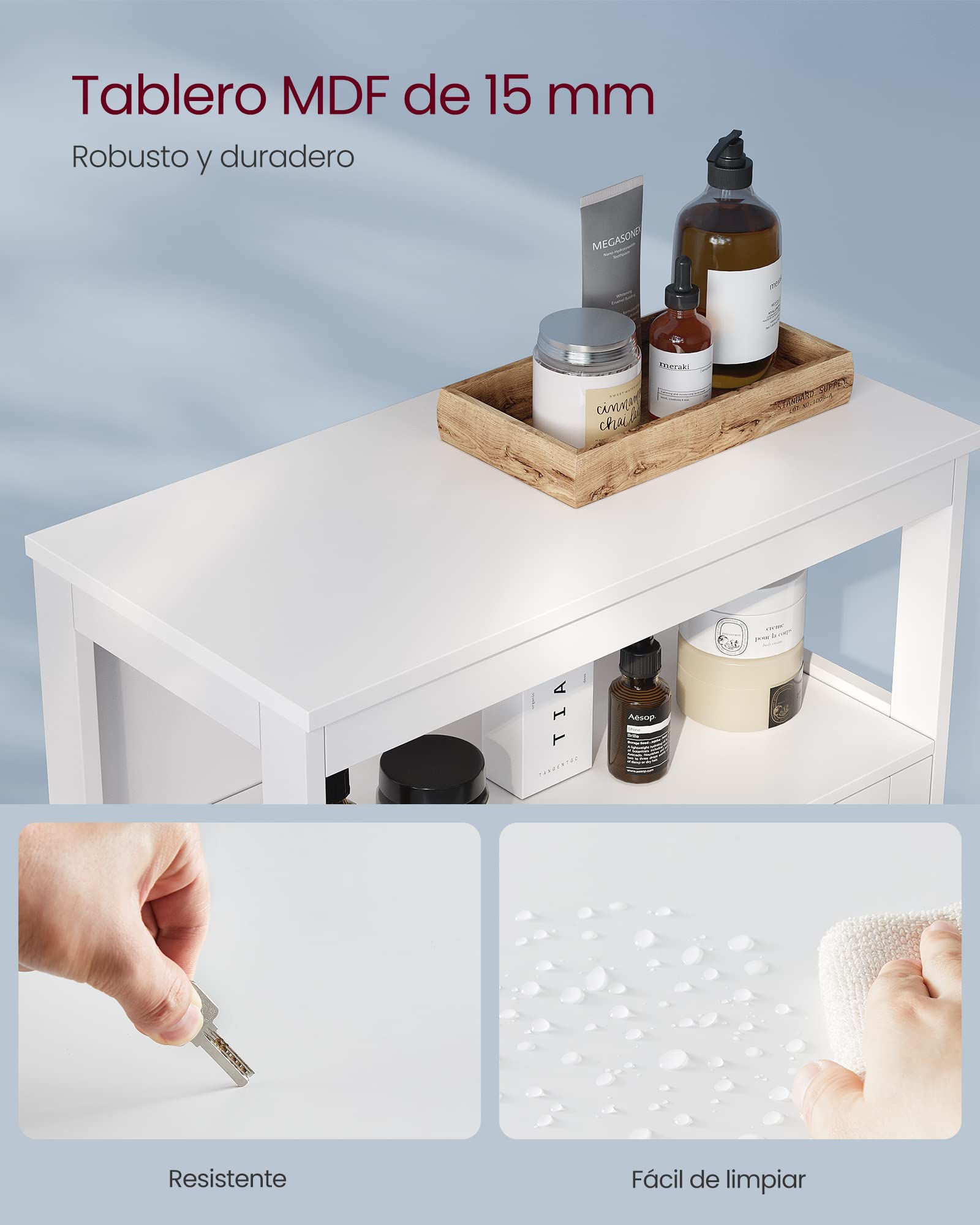 VASAGLE Armario del baño, Mueble baño, auxiliar, Organizador con 2 puertas de persianas, sala de estar, cocina, entrada, Blanco BBC40WT | SAGGIO BBC40WT - Armario de baño independiente, color blanco