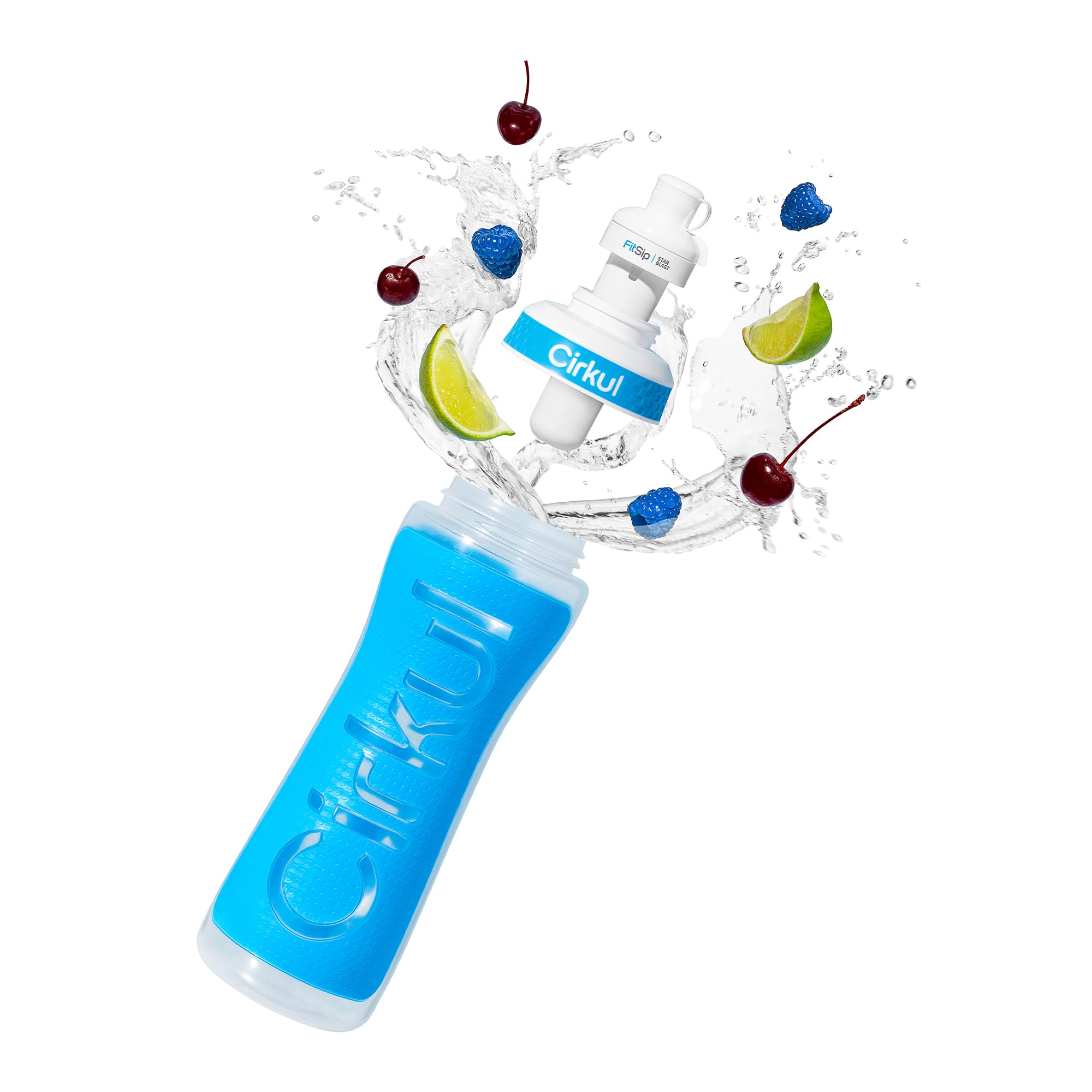 Cirkul 22oz. Blue Plastic Grip Squeeze Water Bottle & Sport Lid, BPA-Free, Non-Slip Design for Gym, Biking & Sports with Flavor Cartridge Included (FitSip Mixed Berry)