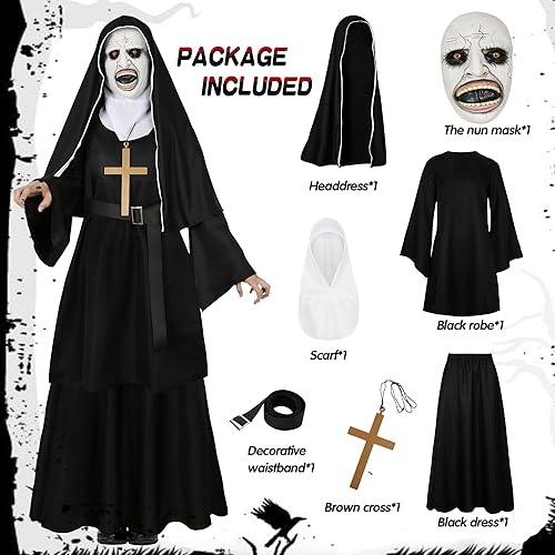 Miniatura 3 de Vermeyen Disfraz de monja para mujer, disfraz de monja aterradora para Halloween, cosplay con máscara