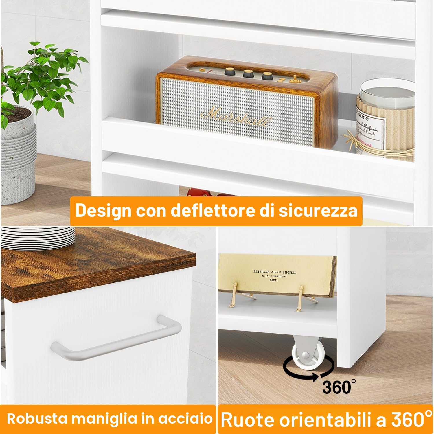 IBUYKE Carrello Portaoggetti a 4 Ripiani, Carrello Cucina Salvaspazio con Maniglia, Carrellino Bagno Slim con Ruote,Montaggio Facile, in Cucina, Bagno,Salvaspazio,40x20x85 cm,Bianco WST005W-L