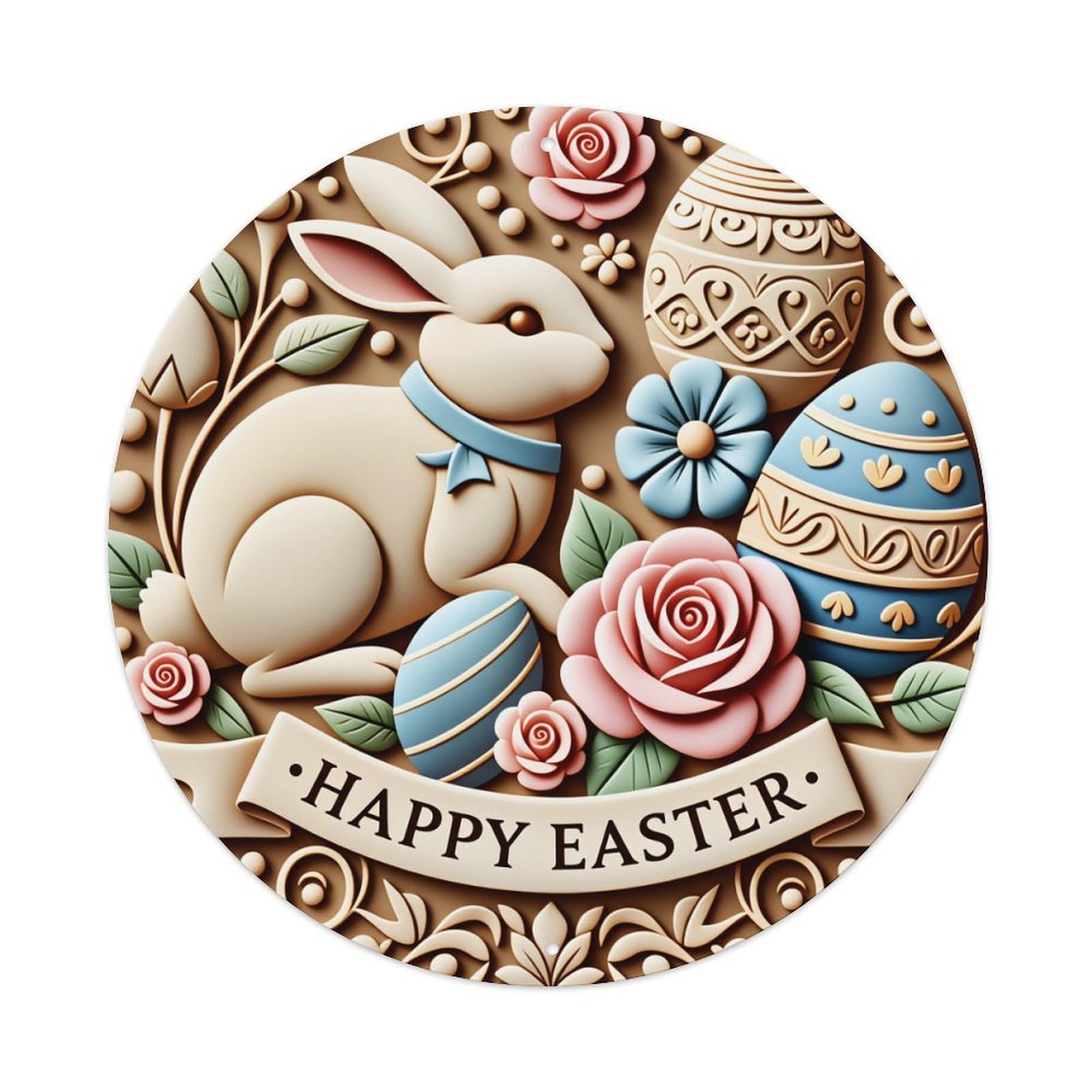 Easter Bunny Eggs Flowers Ribbon Metal Tin Sign Vintage Garden Bedroom Cafe Bar Man Cave Home Wall Decor Metal Poster 8x8 inches