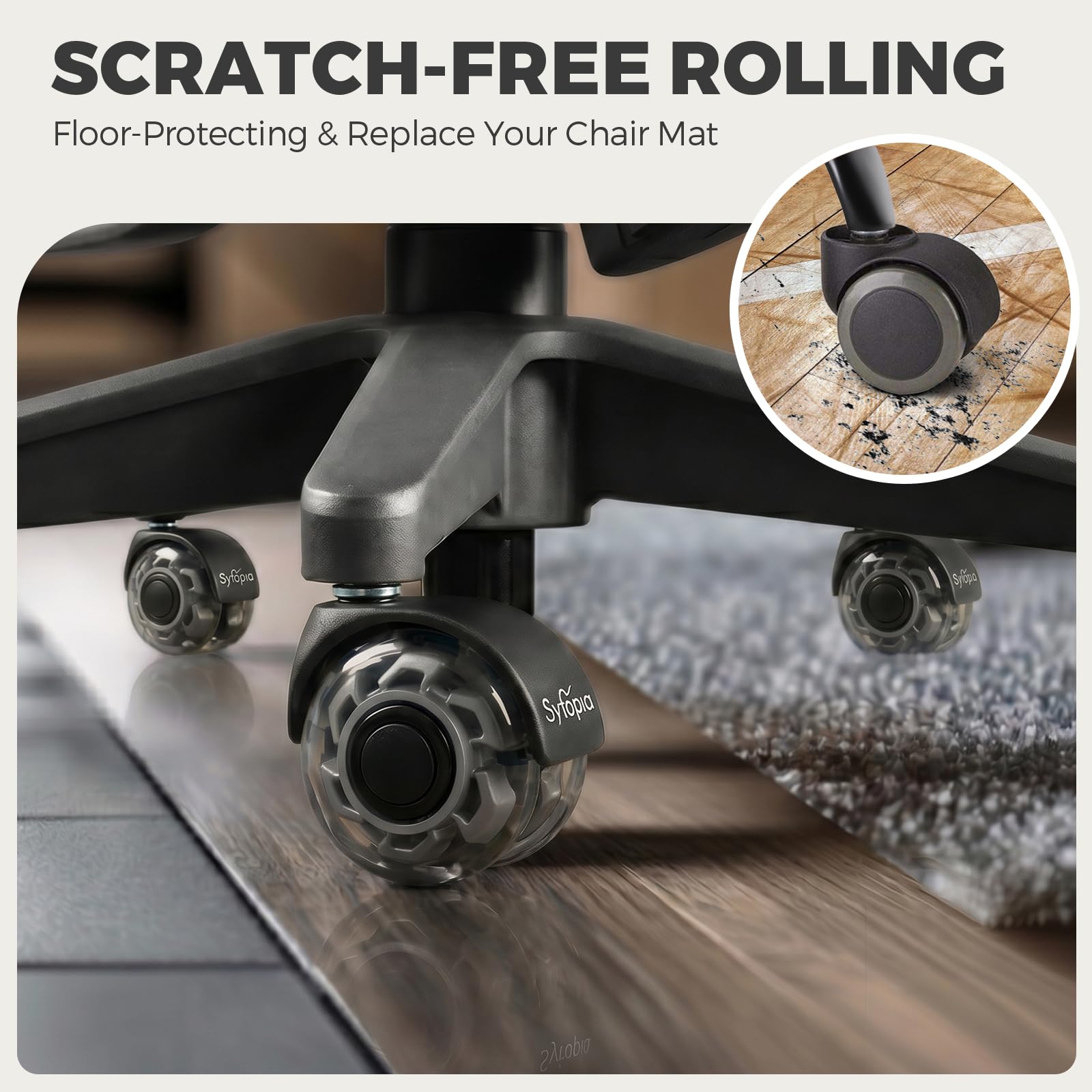 Sytopia Ruedas de silla de oficina resistentes de 11 x 22 mm para suelo de madera dura y alfombra, repuesto de alfombrilla, ruedas de repuesto de goma mejoradas, accesorios universales, rodillos