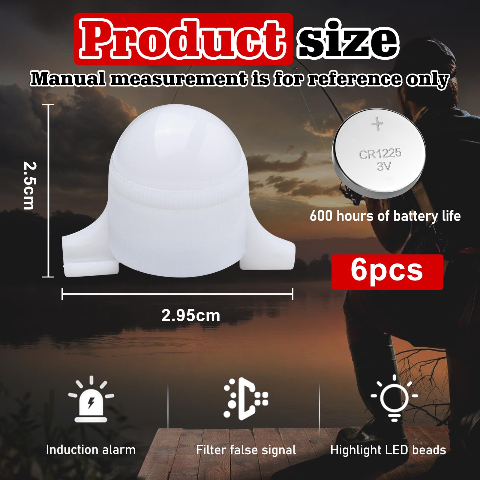 Lot De 6 Clochettes Alarme Pêche LED – Lumineuses, Imperméables, Avec Pile CR425, Pour Canne Nuit