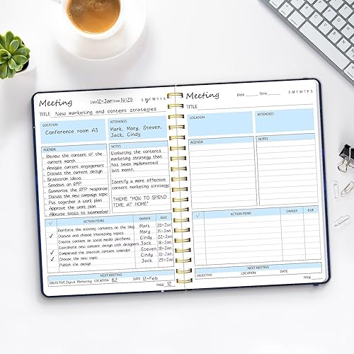 Miniatura 5 de Cuaderno de reuniones para trabajar con artículos de acción, notas de agenda de reuniones B5, cuaderno planificador de proyectos en espiral,