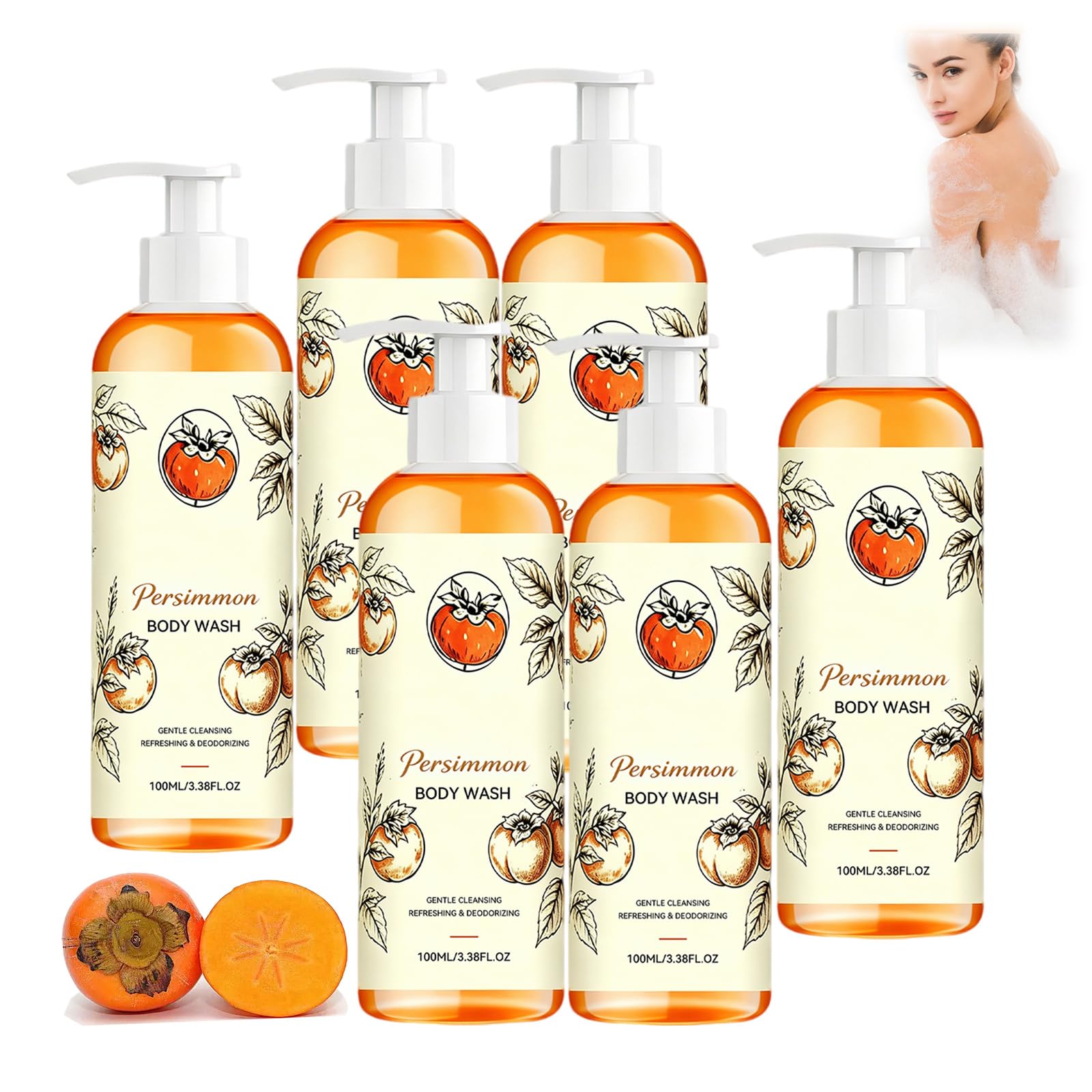 Deodorierendes Duschgel mit Kaki-Duft für reife Haut, gegen unangenehmen Geruch, für die tägliche Reinigung, für Damen und Herren, für ein angenehmes Hautgefühl (6PCS)