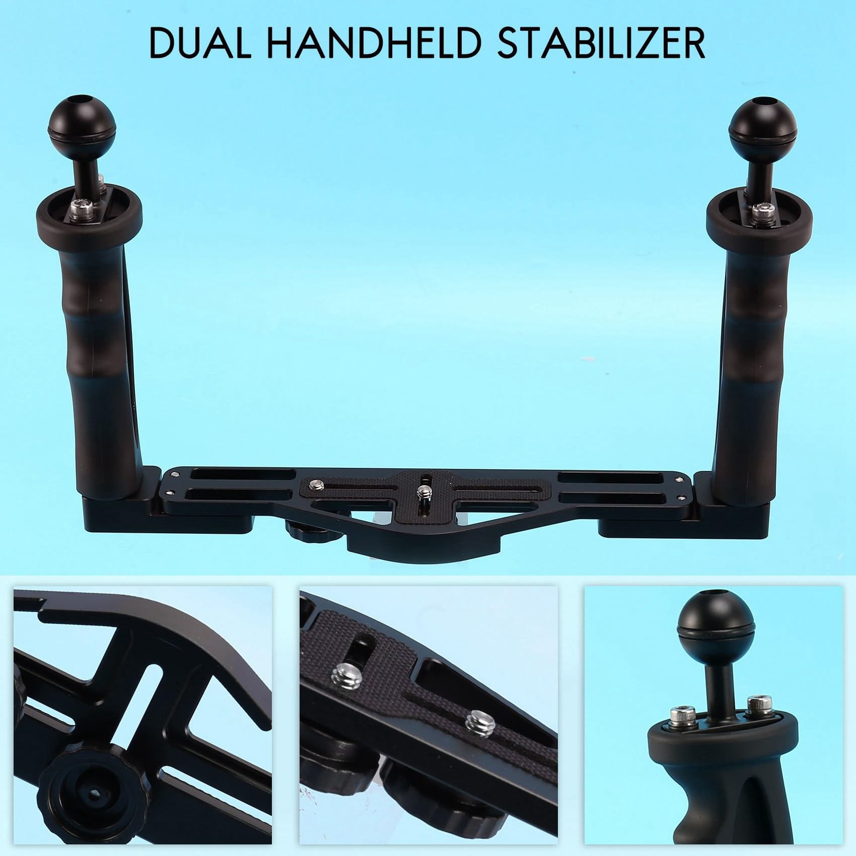 Estabilizador de Mano Dual, Buceo, Cámara Subacuática, Carcasas Bandeja/Empuñadura a Prueba de Agua con Doble Asa pPara Estuche Impermeable a Prueba de Puerto de Cúpula