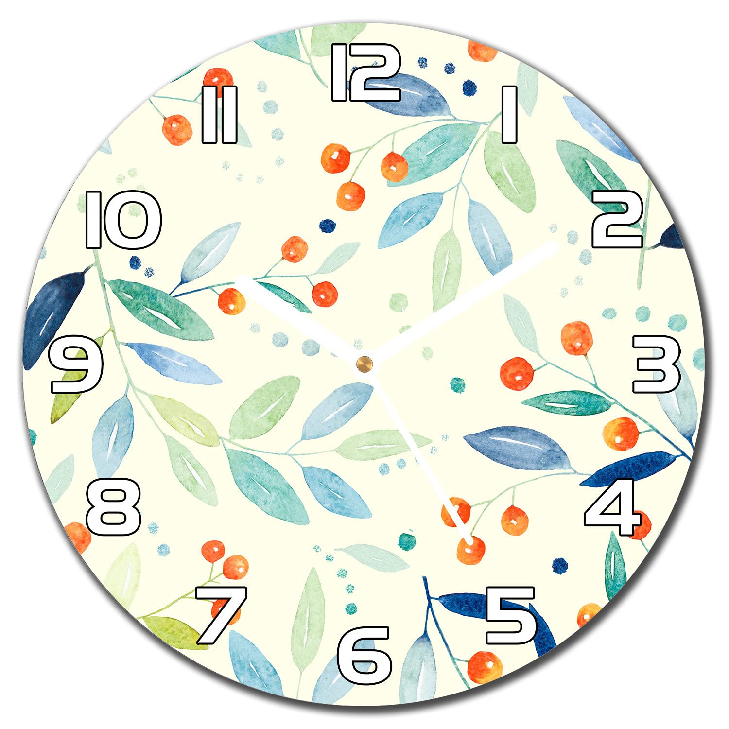Horloge en verre 30 cm Frêne De Montagne Floral pour cuisine et salon moderne