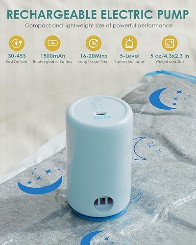 Miniatura 8 de Bolsas de almacenamiento al vacío con bomba eléctrica, paquete de 6 bolsas selladas al vacío con batería recargable de 1500mAh para ropa, cobija