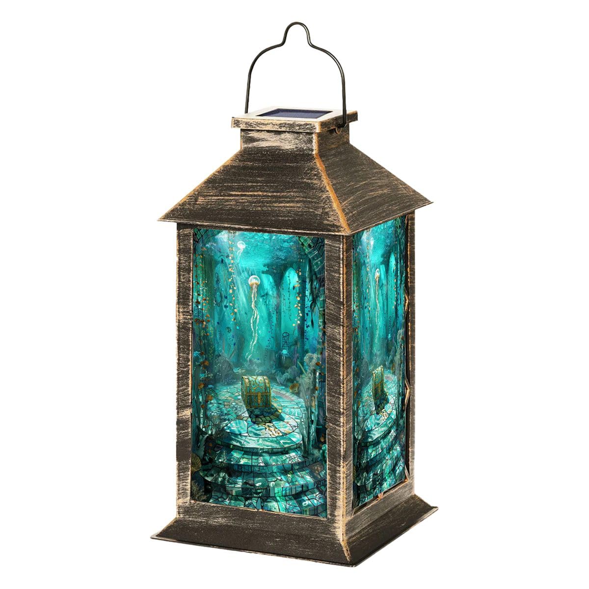 Solar Lanterns Outdoor Waterproof Botanical Ocean Mosaic Art Ethereal Jellyfish Hanging Solar Light Outside Lights for Patio Yard House Lawn Decor