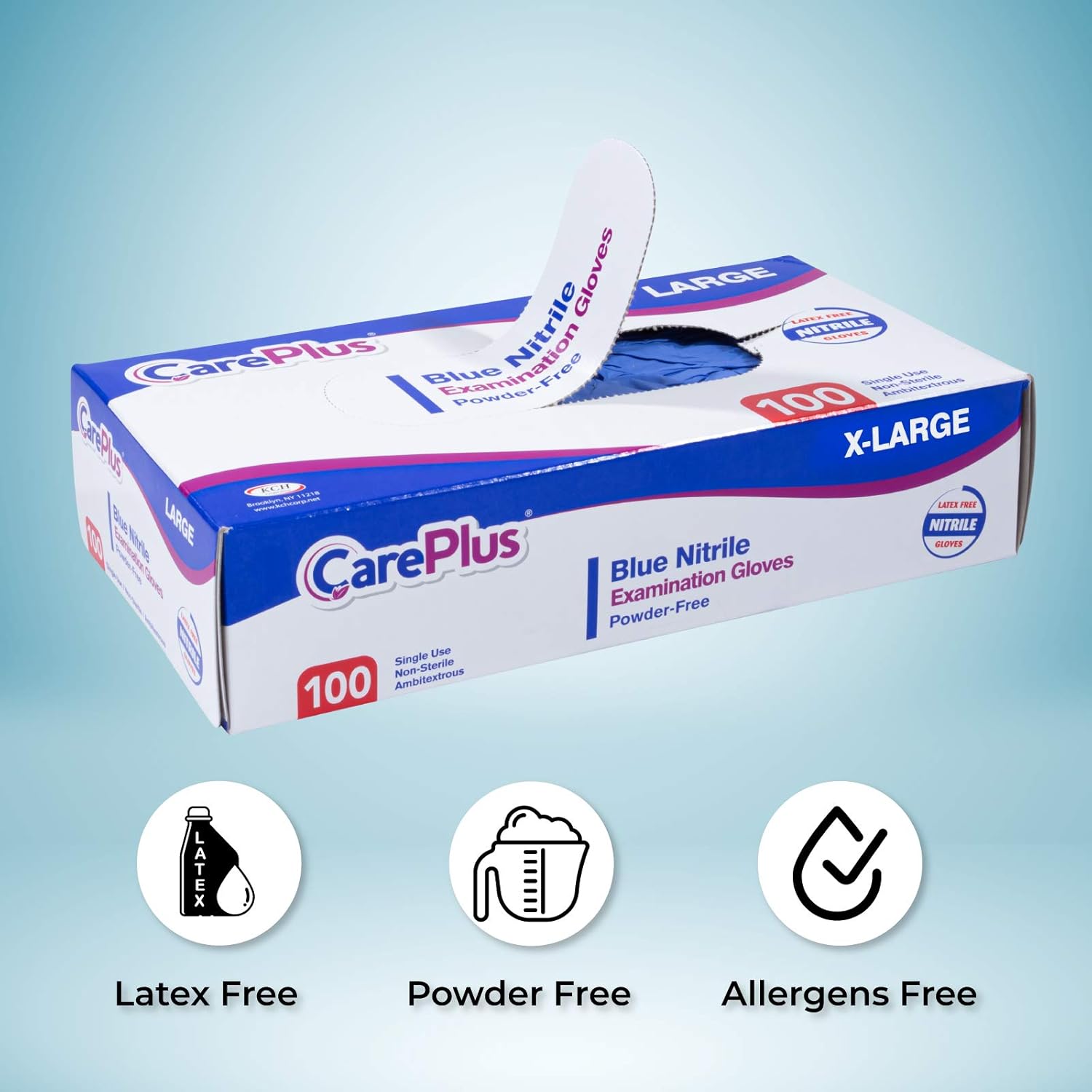 CARE PLUS Nitrile Gloves for Medical Use - Powder & Latex-Free - Black/Blue - S, M, L, XL - 100, 200, 1000