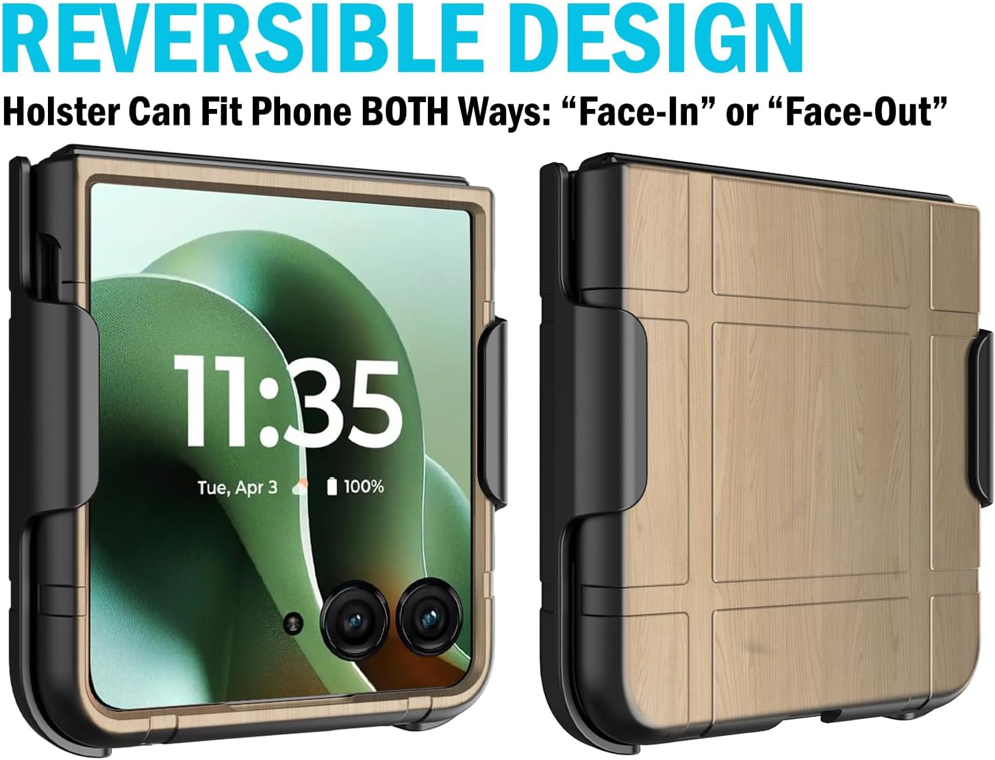 Case with Clip for Motorola RAZR Ultra 2025, Nakedcellphone Textured Slim Hard Shell Cover and [Rotating/Ratchet] Belt Hip Holster Holder Combo for Moto XT2551 - Woodgrain Design - Image 4