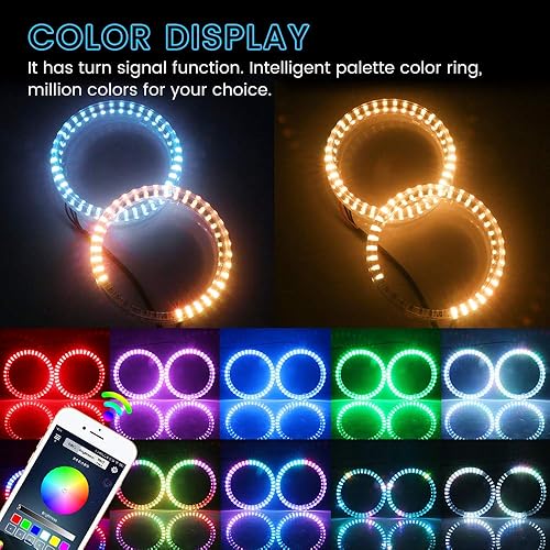 Miniatura 5 de EverBrightt - 1 juego de anillos de halo LED RGB multicolor de 3.740 in para lámpara de coche, luz de circulación diurna, 5050 chips anillo circular