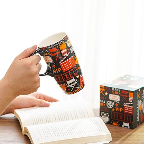 Miniatura 13 de Topadorn Taza de café de cerámica para regalo con tapa de 17 onzas, taza de té alta de porcelana con asa para el hogar y la oficina, taza