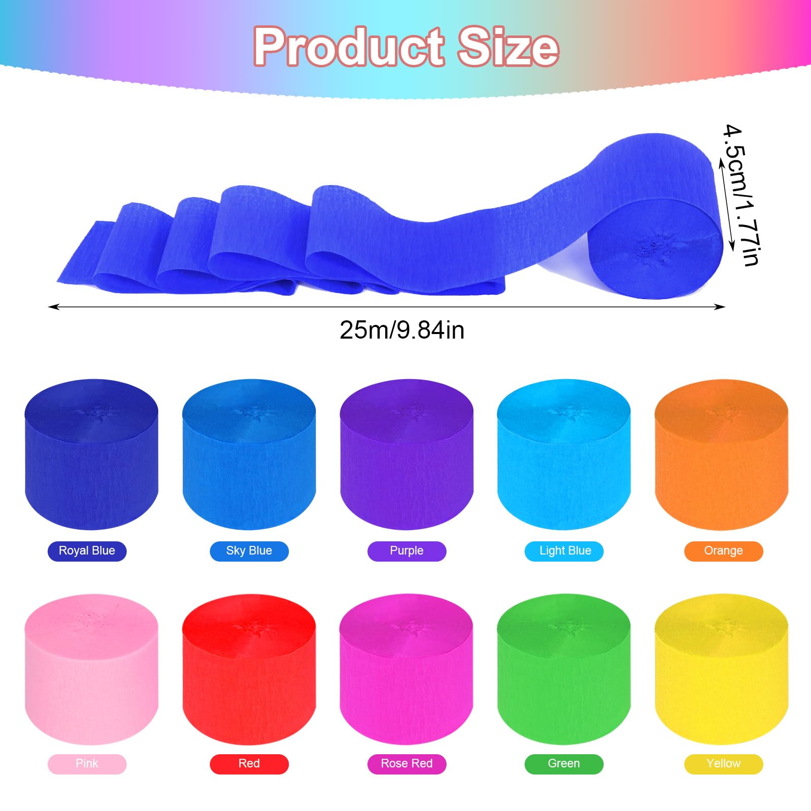 Papier Crépon 12 Couleurs - Rouleaux Serpentins 4,5 Cm X 25m Pour Décorations Fêtes