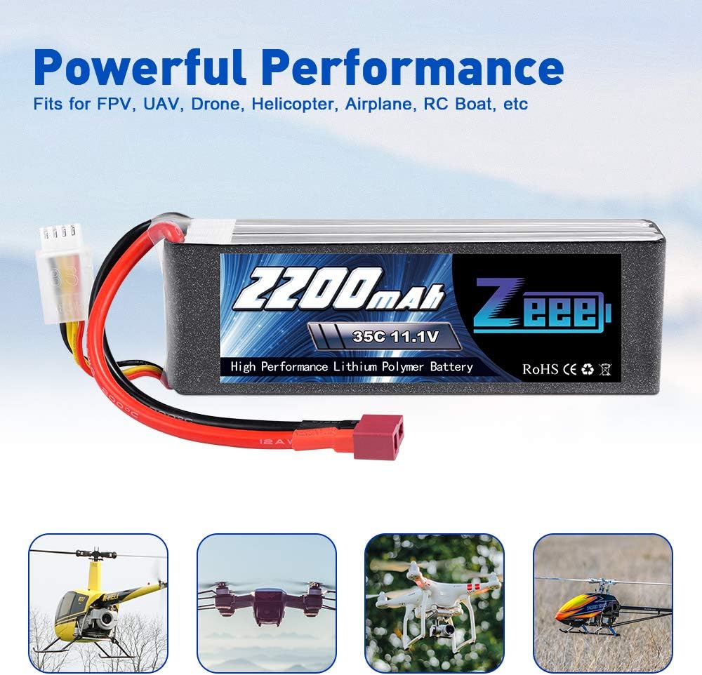 Zeee 3S LiPo Battery 2200mAh 11.1V 35C Soft Case Battery with Deans T Connector for DJI Airplane RC Quadcopter Helicopter Drone FPV (2 Pack)