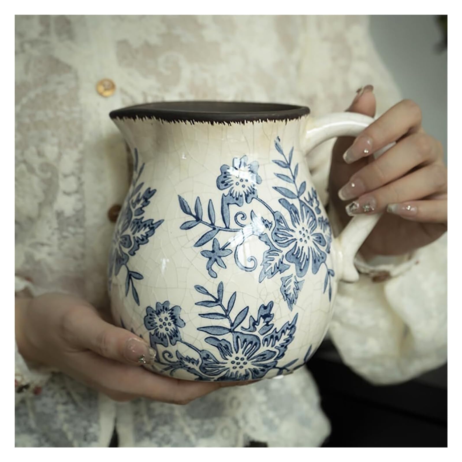 Vase antique en porcelaine craquelée bleu et blanc pichet chinois